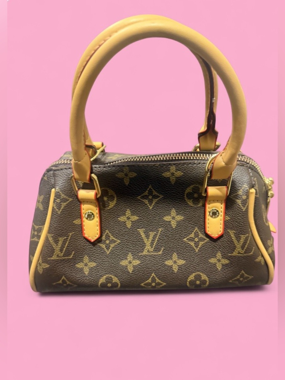 Louis Vuitton Monogram Mini Speedy Style Handbag Brown Tan
